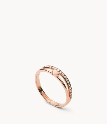 Sutton Hearts To You Rose Gold-Tone Stainless Steel Band Ring