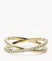 Ellis Pavé Glitz Gold-Tone Stainless Steel Band Ring
