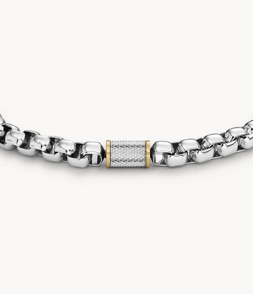 Machine Knurled Texture Two-Tone Stainless Steel Chain Bracelet