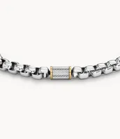 Machine Knurled Texture Two-Tone Stainless Steel Chain Bracelet