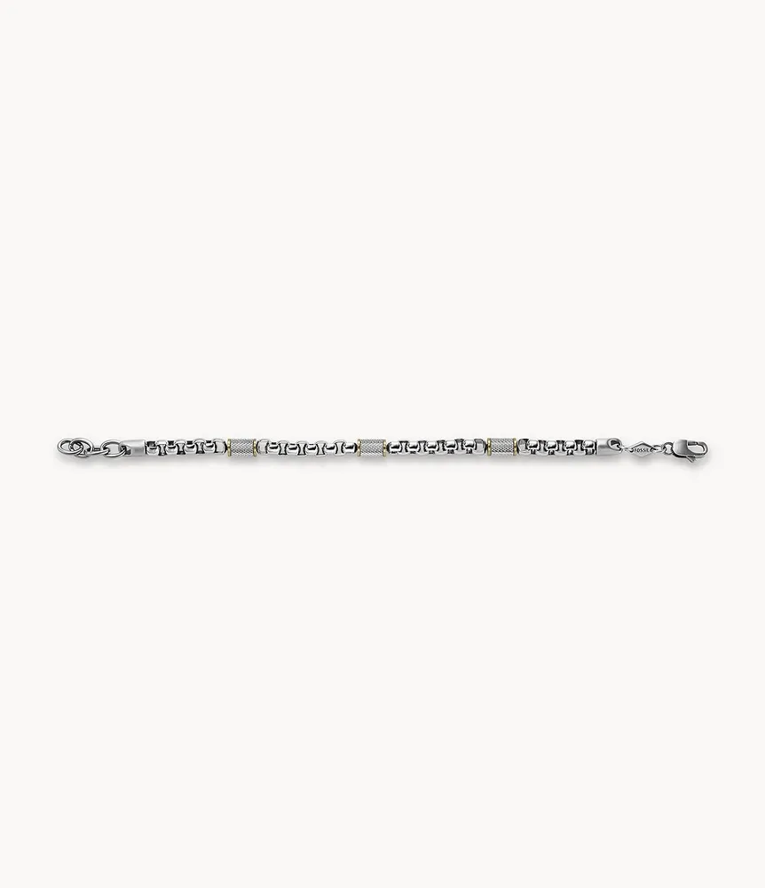 Machine Knurled Texture Two-Tone Stainless Steel Chain Bracelet