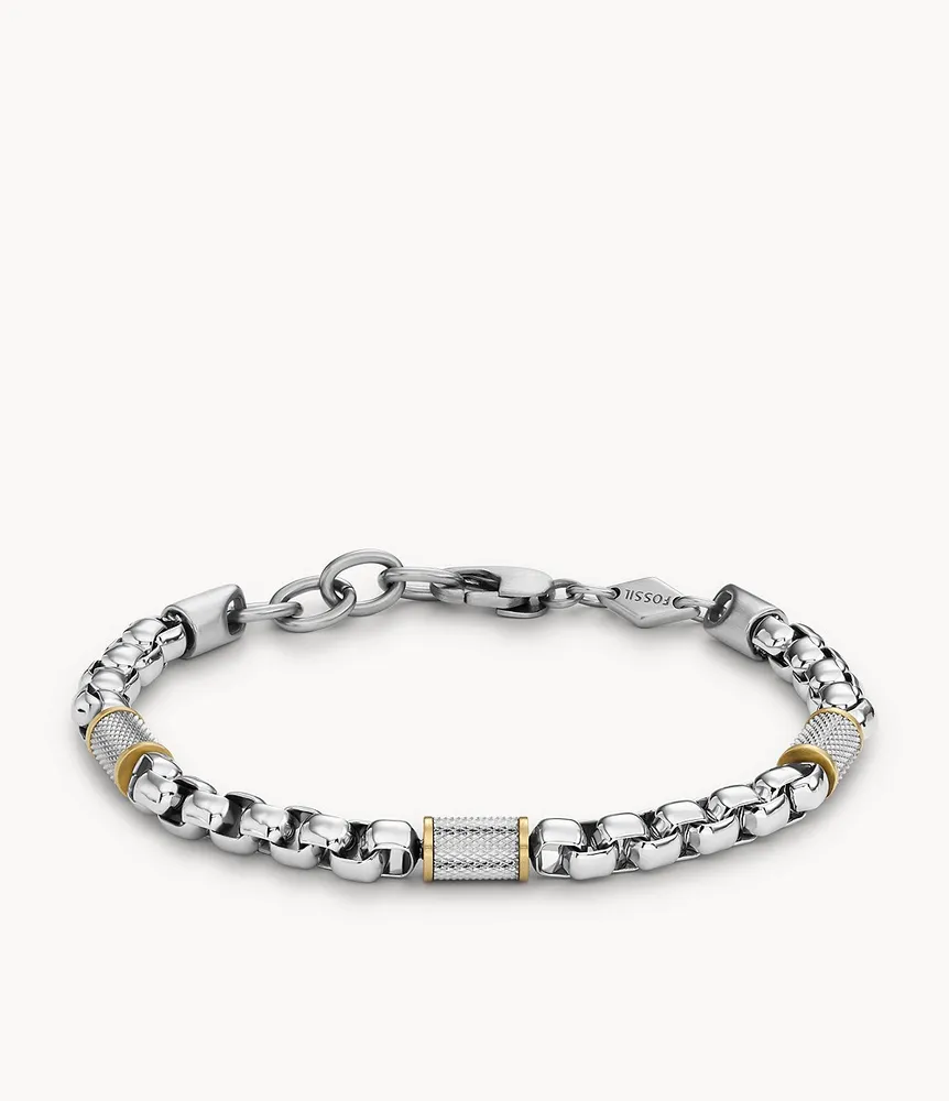 Machine Knurled Texture Two-Tone Stainless Steel Chain Bracelet