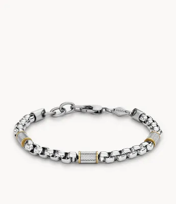 Machine Knurled Texture Two-Tone Stainless Steel Chain Bracelet