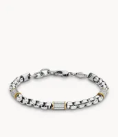 Machine Knurled Texture Two-Tone Stainless Steel Chain Bracelet