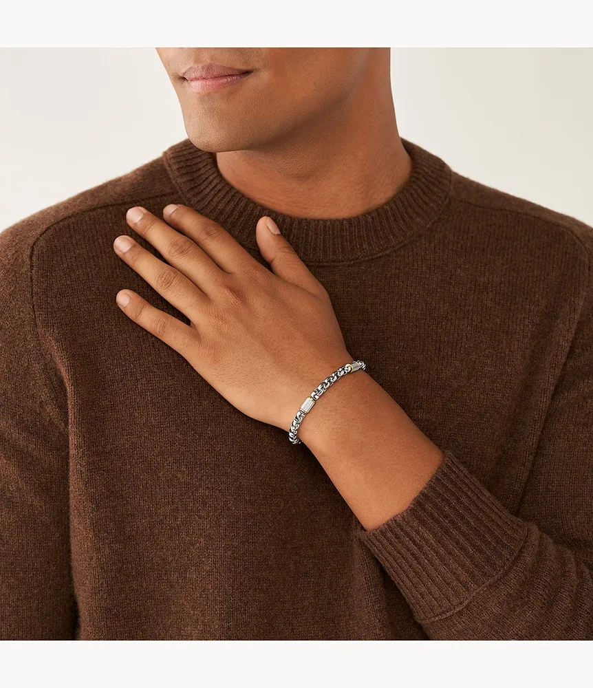 Machine Knurled Texture Two-Tone Stainless Steel Chain Bracelet