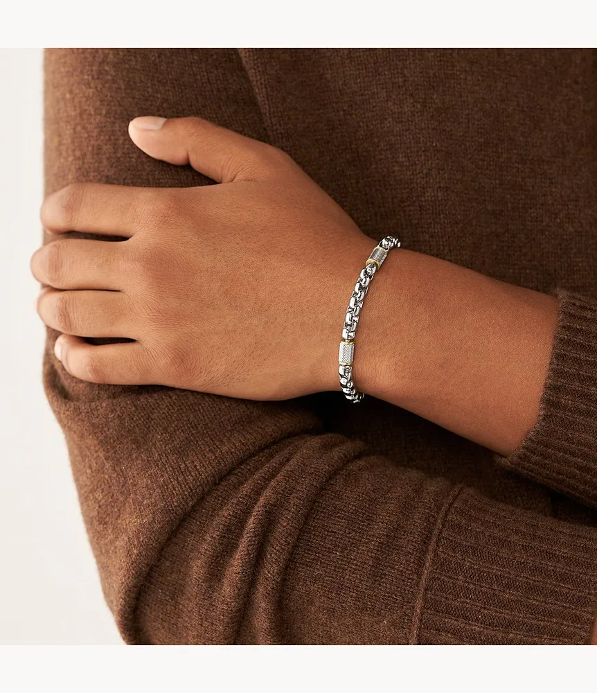 Machine Knurled Texture Two-Tone Stainless Steel Chain Bracelet