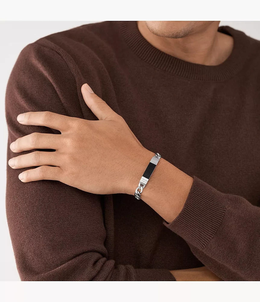 Machine Knurled Texture Stainless Steel Chain Bracelet