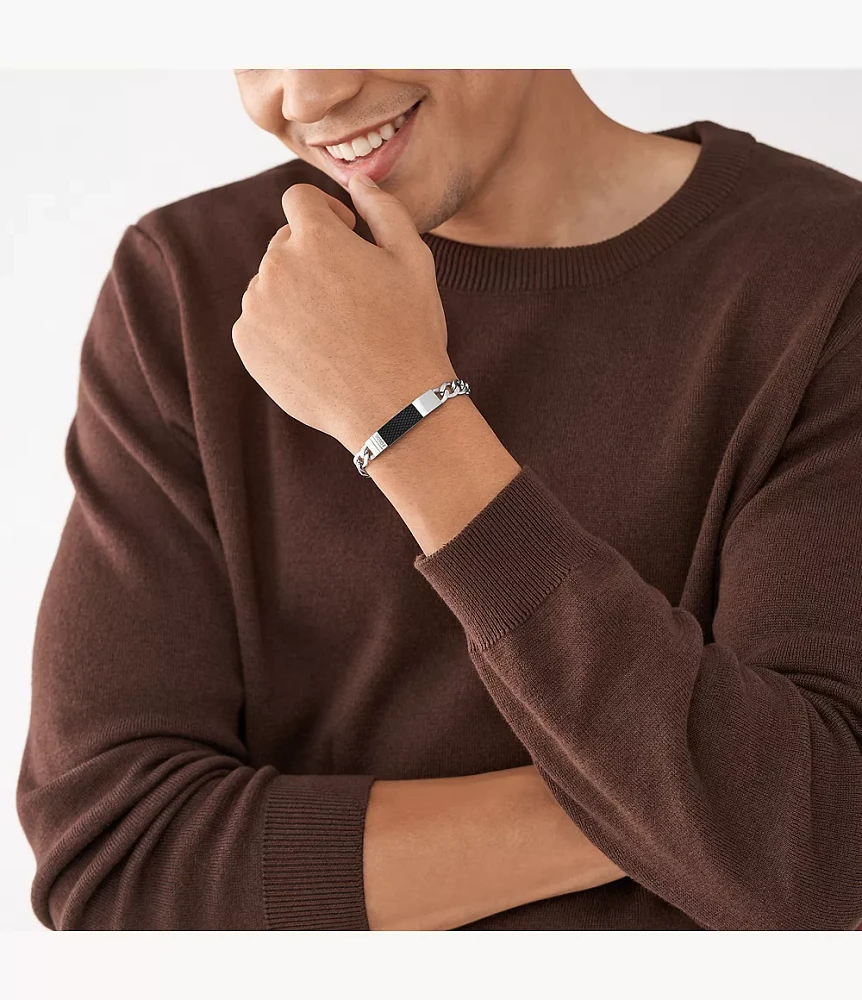 Machine Knurled Texture Stainless Steel Chain Bracelet