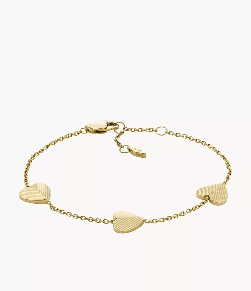 Harlow Linear Texture Heart Gold-Tone Stainless Steel Station Bracelet