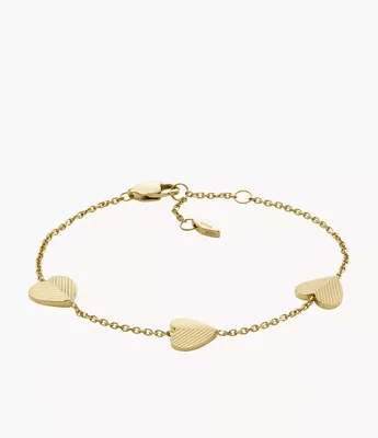 Harlow Linear Texture Heart Gold-Tone Stainless Steel Station Bracelet