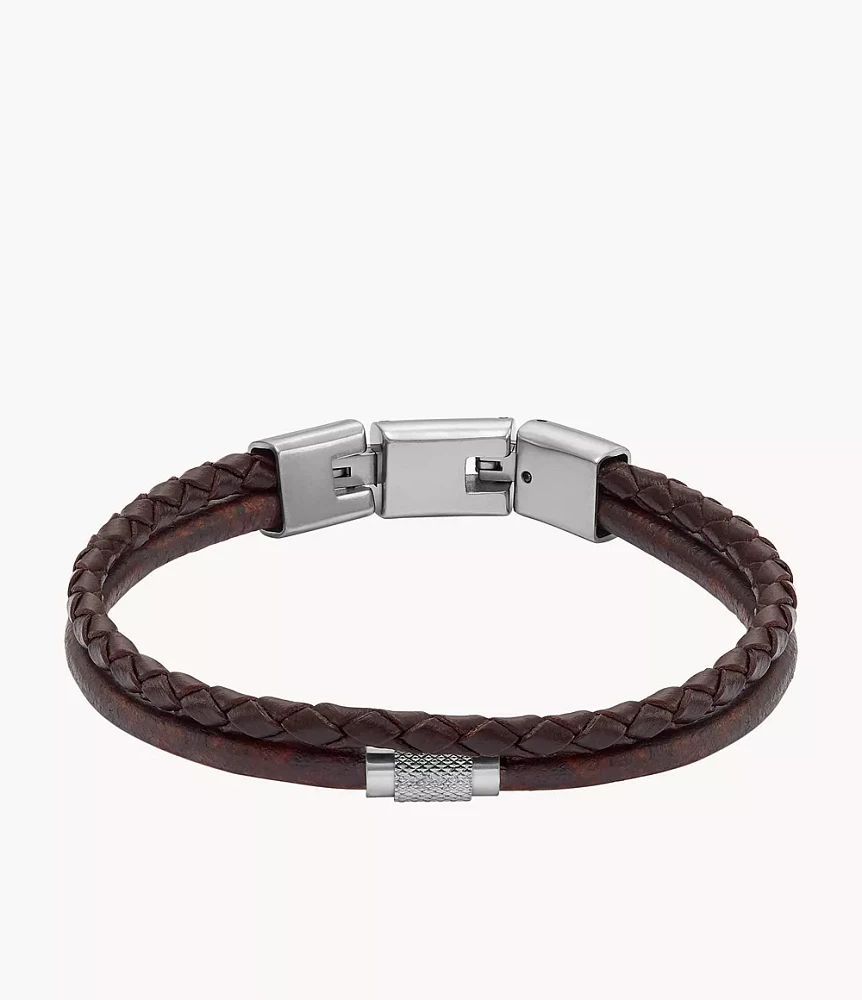 Machine Knurled Texture Brown Leather Multi-Strand Bracelet