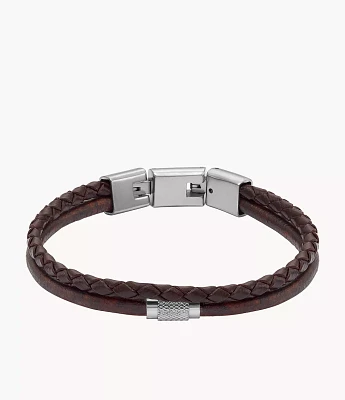 Machine Knurled Texture Brown Leather Multi-Strand Bracelet