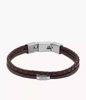 Machine Knurled Texture Brown Leather Multi-Strand Bracelet