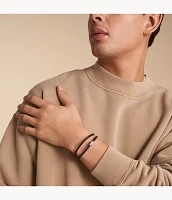 Machine Knurled Texture Brown Leather Multi-Strand Bracelet