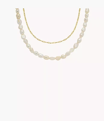 Heritage Pearl D-Link White Freshwater Pearl Faux Double Necklace