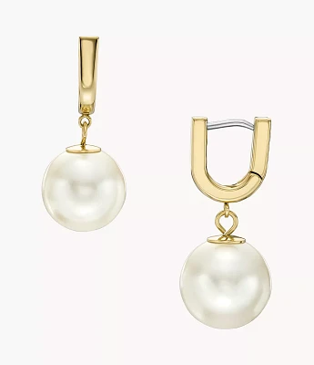 Heritage Pearl D-Link Gold-Tone Stainless Steel Hoop Earrings