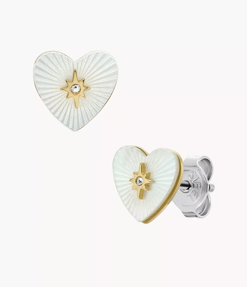 Sutton Radiant Love Gold-Tone Mother-of-Pearl Stainless Steel Heart Stud Earrings