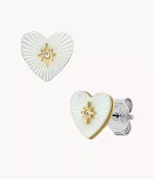 Sutton Radiant Love Gold-Tone Mother-of-Pearl Stainless Steel Heart Stud Earrings