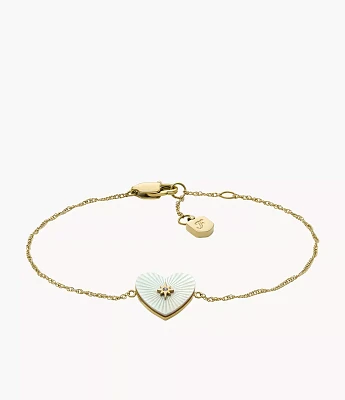Sutton Radiant Love Gold-Tone Mother-of-Pearl Stainless Steel Heart Station Bracelet