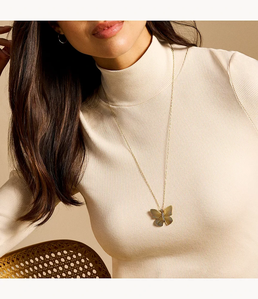 Sutton Butterfly Collection Gold-Tone Stainless Steel Pendant Necklace