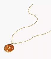 Aries Sutton Zodiac Gold-Tone Stainless Steel Red Carnelian Pendant Necklace