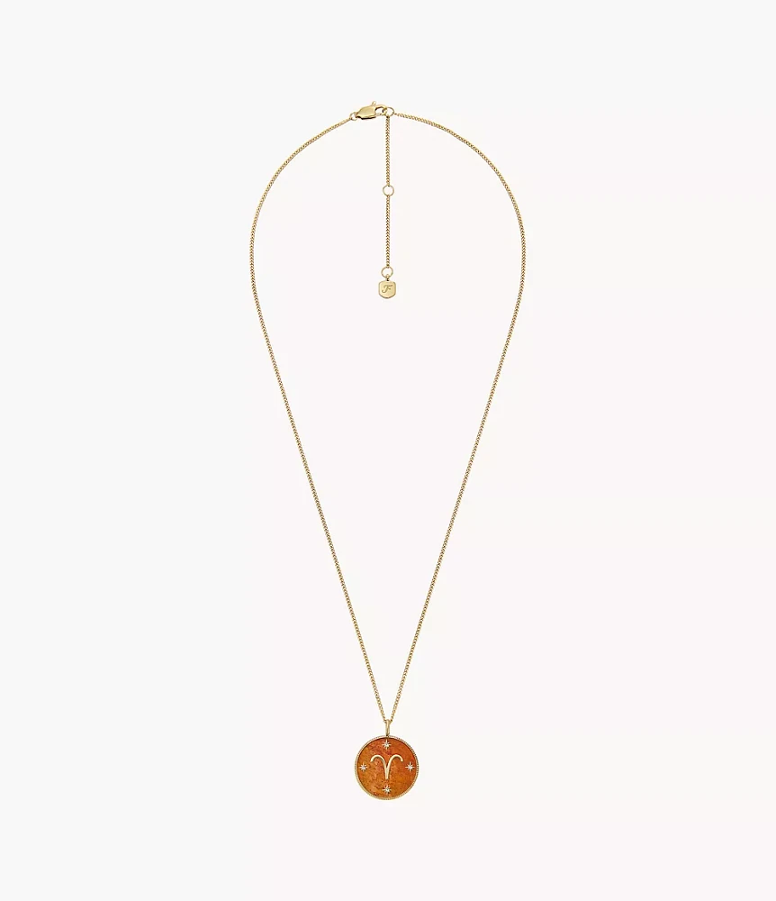 Aries Sutton Zodiac Gold-Tone Stainless Steel Red Carnelian Pendant Necklace