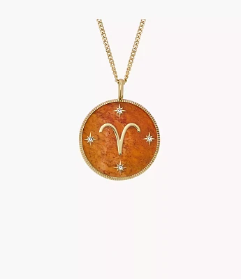 Aries Sutton Zodiac Gold-Tone Stainless Steel Red Carnelian Pendant Necklace