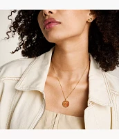 Aries Sutton Zodiac Gold-Tone Stainless Steel Red Carnelian Pendant Necklace