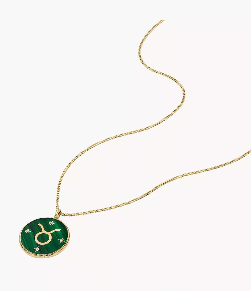 Taurus Sutton Zodiac Gold-Tone Stainless Steel Green Malachite Pendant Necklace