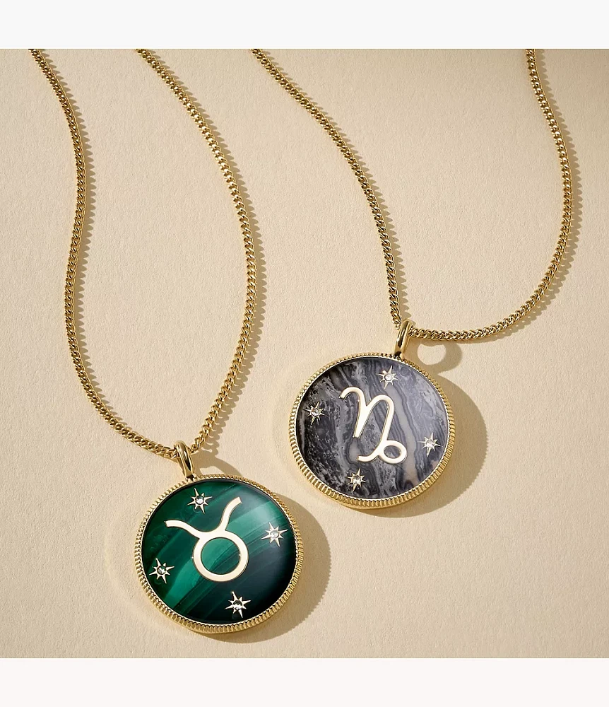 Taurus Sutton Zodiac Gold-Tone Stainless Steel Green Malachite Pendant Necklace