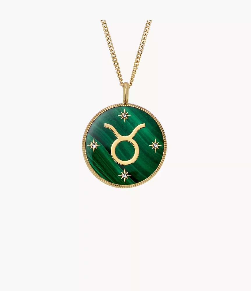 Taurus Sutton Zodiac Gold-Tone Stainless Steel Green Malachite Pendant Necklace