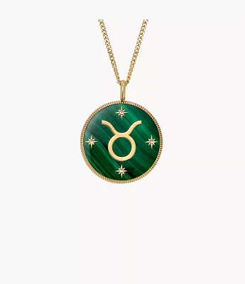 Taurus Sutton Zodiac Gold-Tone Stainless Steel Green Malachite Pendant Necklace