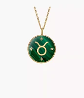 Taurus Sutton Zodiac Gold-Tone Stainless Steel Green Malachite Pendant Necklace