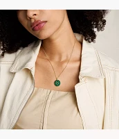 Taurus Sutton Zodiac Gold-Tone Stainless Steel Green Malachite Pendant Necklace