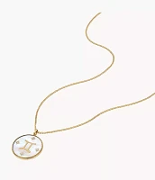 Gemini Sutton Zodiac Gold-Tone Stainless Steel White Mother-of-Pearl Pendant Necklace