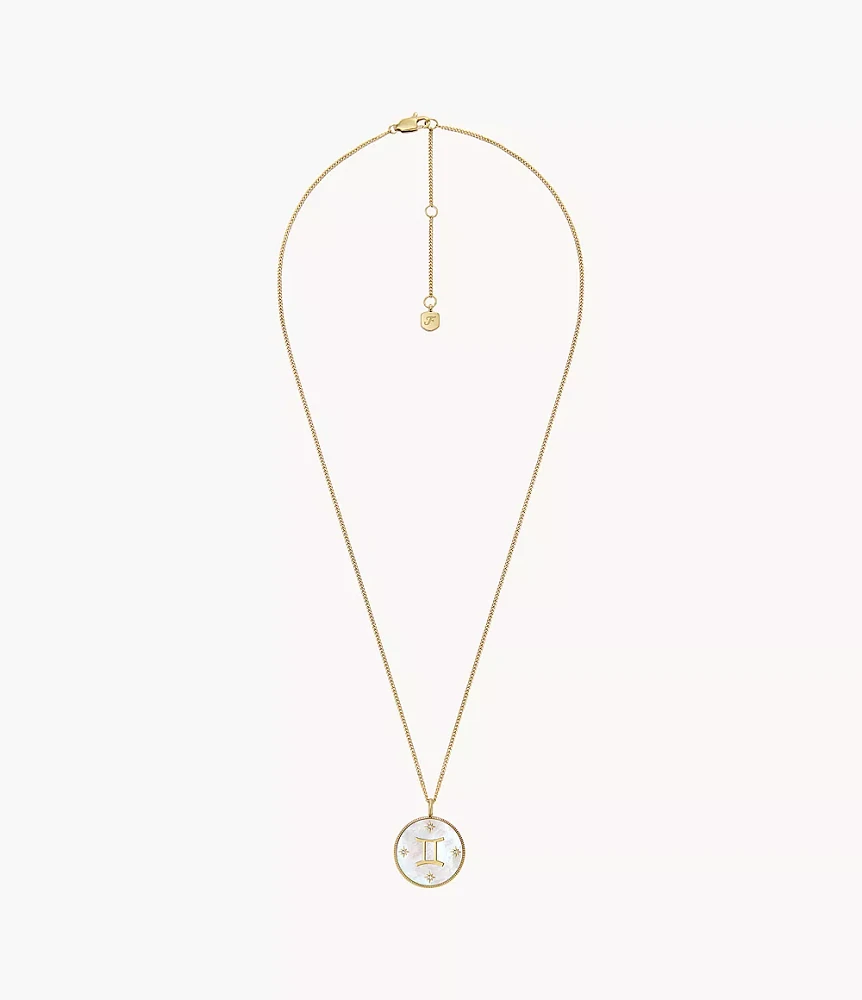 Gemini Sutton Zodiac Gold-Tone Stainless Steel White Mother-of-Pearl Pendant Necklace