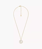 Gemini Sutton Zodiac Gold-Tone Stainless Steel White Mother-of-Pearl Pendant Necklace