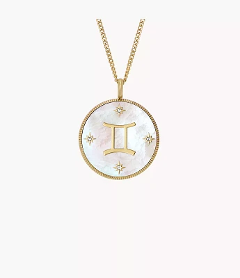 Gemini Sutton Zodiac Gold-Tone Stainless Steel White Mother-of-Pearl Pendant Necklace