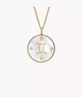 Gemini Sutton Zodiac Gold-Tone Stainless Steel White Mother-of-Pearl Pendant Necklace