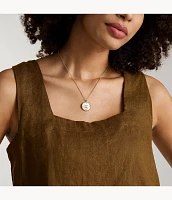 Gemini Sutton Zodiac Gold-Tone Stainless Steel White Mother-of-Pearl Pendant Necklace