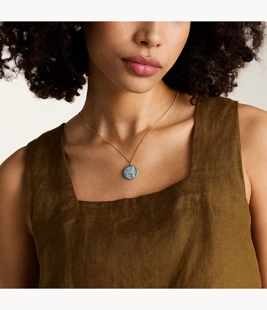Cancer Sutton Zodiac Gold-Tone Stainless Steel Black Mother-of-Pearl Pendant Necklace