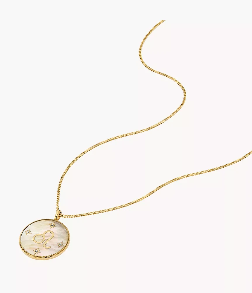 Leo Sutton Zodiac Gold-Tone Stainless Steel Gold Mother-of-Pearl Pendant Necklace