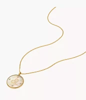 Leo Sutton Zodiac Gold-Tone Stainless Steel Gold Mother-of-Pearl Pendant Necklace