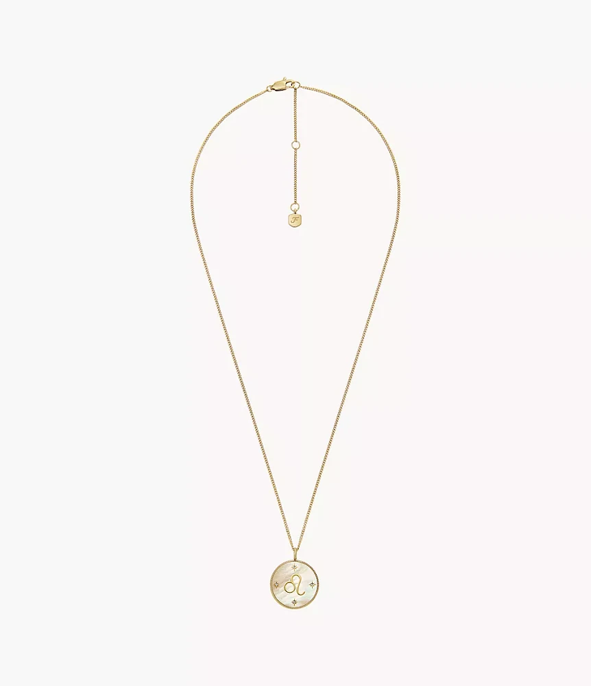 Leo Sutton Zodiac Gold-Tone Stainless Steel Gold Mother-of-Pearl Pendant Necklace