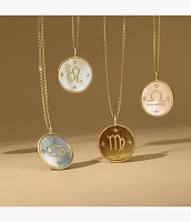 Leo Sutton Zodiac Gold-Tone Stainless Steel Gold Mother-of-Pearl Pendant Necklace