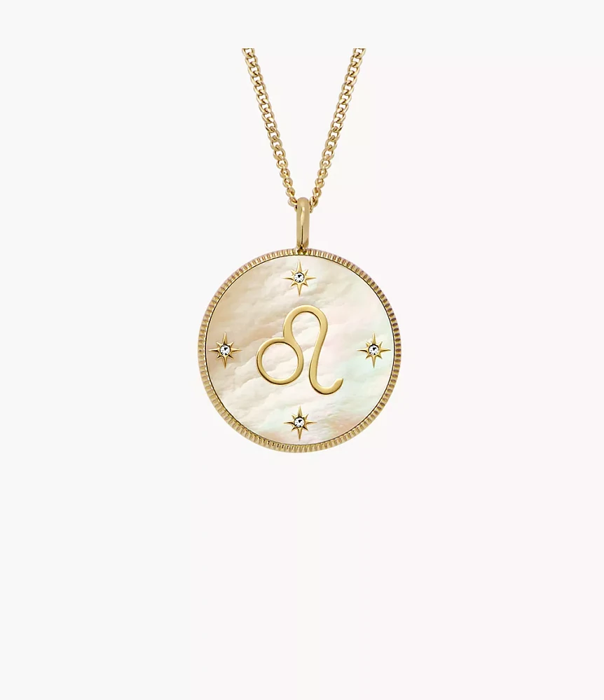 Leo Sutton Zodiac Gold-Tone Stainless Steel Gold Mother-of-Pearl Pendant Necklace