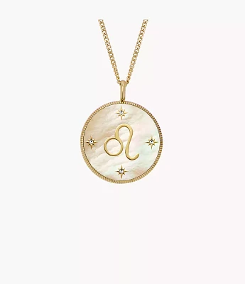 Leo Sutton Zodiac Gold-Tone Stainless Steel Gold Mother-of-Pearl Pendant Necklace