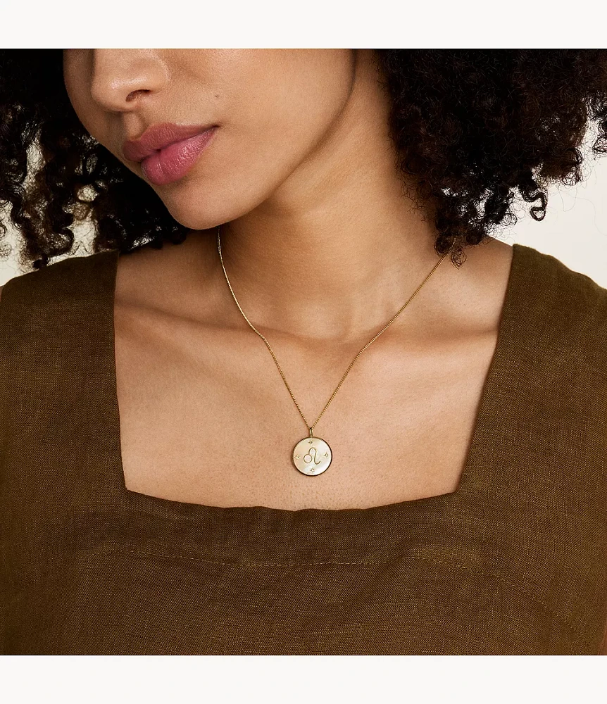 Leo Sutton Zodiac Gold-Tone Stainless Steel Gold Mother-of-Pearl Pendant Necklace