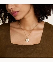 Leo Sutton Zodiac Gold-Tone Stainless Steel Gold Mother-of-Pearl Pendant Necklace