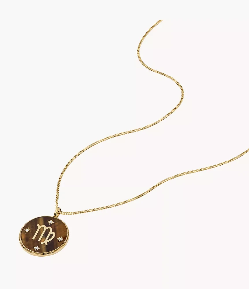 Virgo Sutton Zodiac Gold-Tone Stainless Steel Tiger's Eye Pendant Necklace